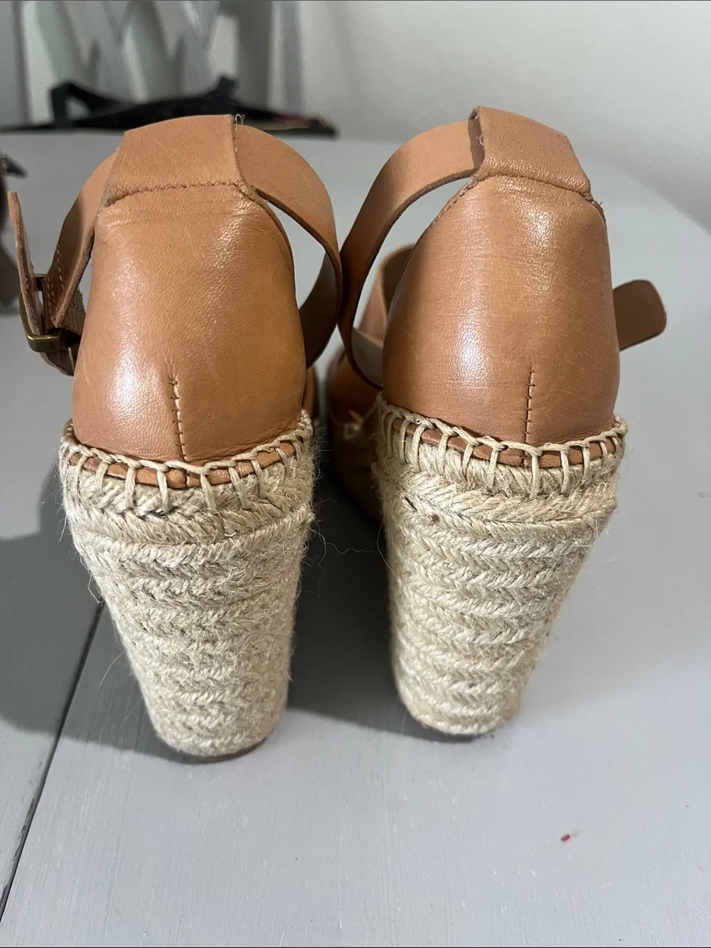 Treasure & Bond Tan Leather Espadrille Wedge Sandals with Ankle Strap